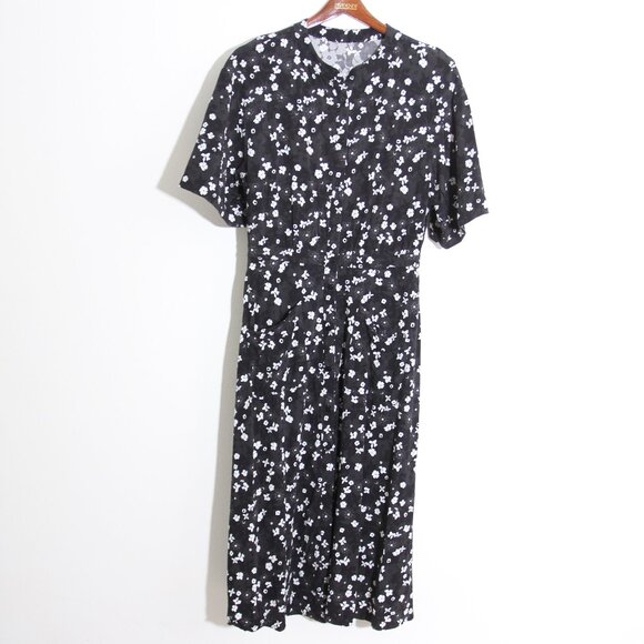 THE KIT. Cobie Midi Shirtdress Black White Primrose Floral Button Front Size 6 - Picture 2 of 13
